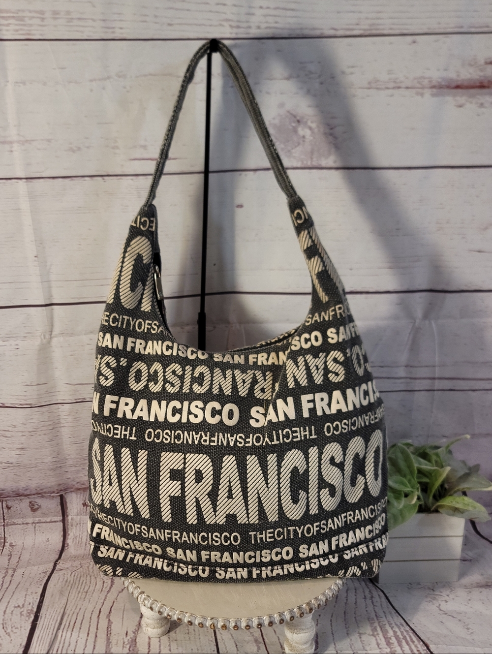 Robin Ruth San Francisco Canvas Hobo Bag - Graphic Logo Slouchy Shoulder Bag